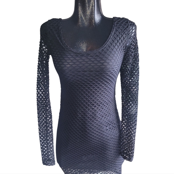 Sentimental New York black mesh eyelet bodycon dress M - Picture 1 of 8